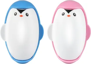 2 Pcs Reusable Lint Roller, Washable Lint Rollers Sticky for Clothes Pet Hair, Portable Mini Penguin Lint Roller for Travel (Blue, Pink)