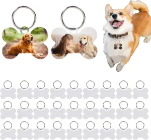 30 Pcs Sublimation Blank Dog Tags Bone Shaped DIY Double Sided Aluminum Dog ID Tags Bone Shaped Pet Name Tags Dog Collar Tags with Dogs and Cats