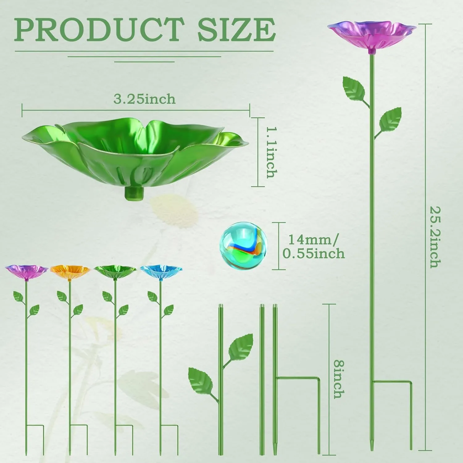 4 Pack Bee Watering Station, Metal Bee Feeder with Glass Marbles, Flower Shape Bee Butterfly Watering Station Bee Waterer Bee Water Catcher Cups for Outdoor Garden Courtyard Decor