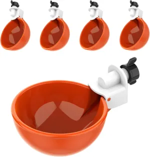 (5 Pack) Lil Clucker Large Automatic Chicken Waterer Cups | Chicken Water Feeder Suitable for Chicks, Duck, Goose, Turkey and Bunny | Poultry Water Feeder Kit (Orange)