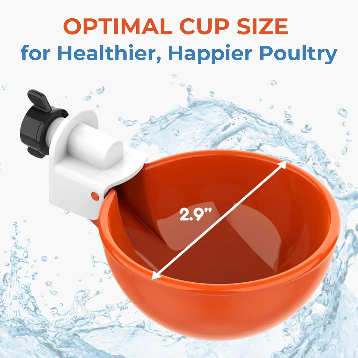 (5 Pack) Lil Clucker Large Automatic Chicken Waterer Cups | Chicken Water Feeder Suitable for Chicks, Duck, Goose, Turkey and Bunny | Poultry Water Feeder Kit (Orange)