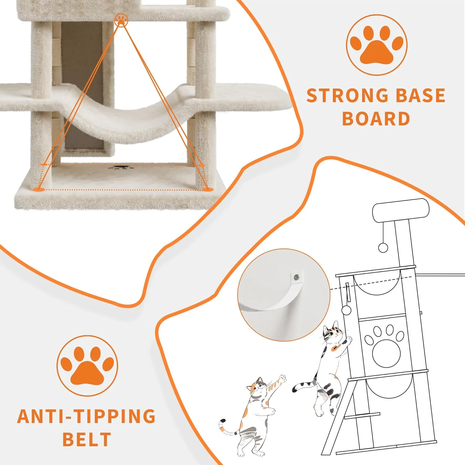 68.5-Inch Multi-Level Cat Tree for Indoor Cats Large Adult Heavy Duty Cat Tower for Large Cats with 2 Condos/Plush Perches/Sisal Scratching Posts/Hammocks/Basket/Dangling Balls, #2605 Beige