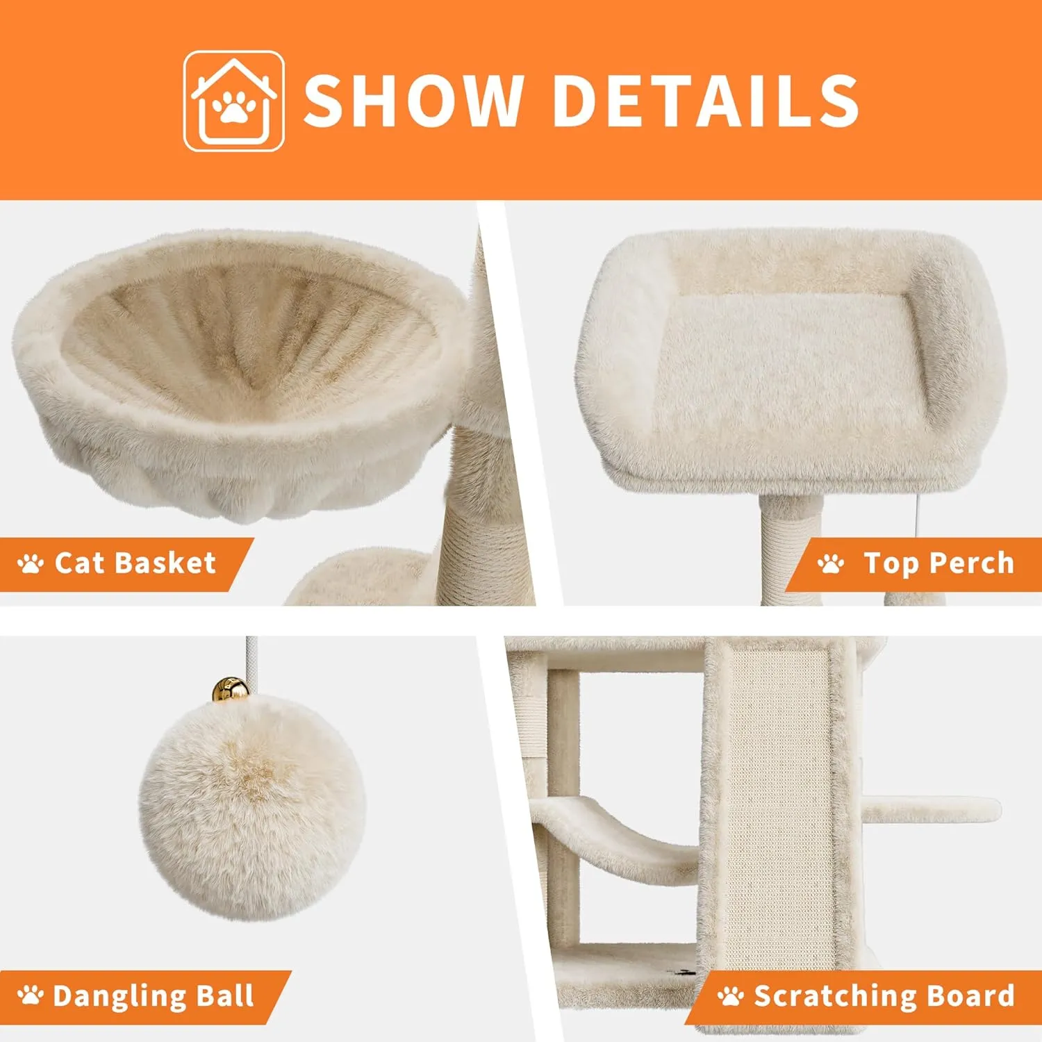68.5-Inch Multi-Level Cat Tree for Indoor Cats Large Adult Heavy Duty Cat Tower for Large Cats with 2 Condos/Plush Perches/Sisal Scratching Posts/Hammocks/Basket/Dangling Balls, #2605 Beige