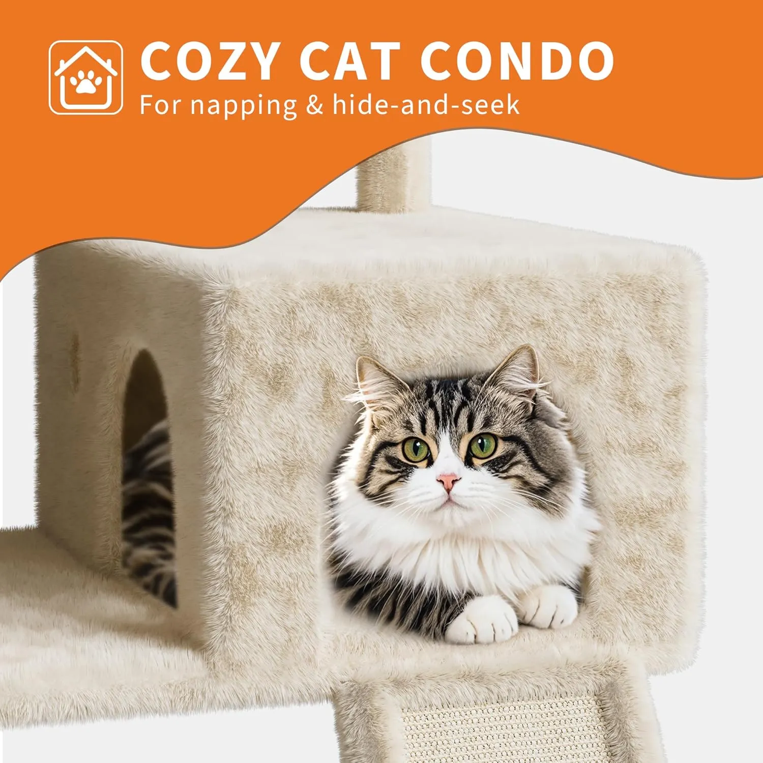 68.5-Inch Multi-Level Cat Tree for Indoor Cats Large Adult Heavy Duty Cat Tower for Large Cats with 2 Condos/Plush Perches/Sisal Scratching Posts/Hammocks/Basket/Dangling Balls, #2605 Beige