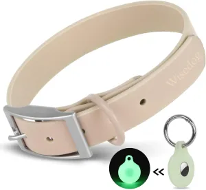 Adjustable Dog Collar with Airtag Holder: Durable Dog Collars, Soft Rubber Coated Webbing, Waterproof and Easy to Clean, for Small Medium Large Dogs(M|12"-16"  4/5 in,Sand Color)