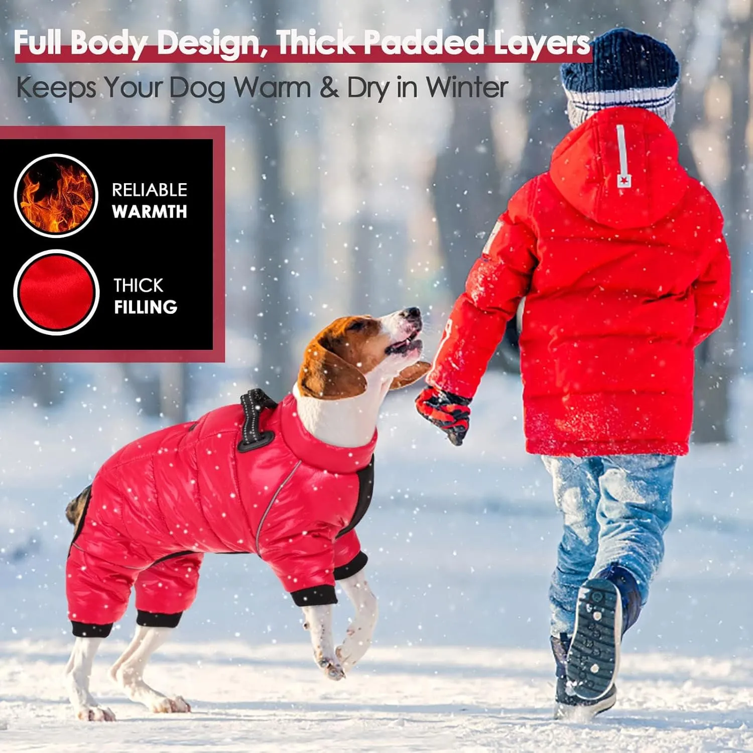 AOFITEE Dog Coat, Warm Fullbody Dog Snowsuit & Zip Up Fleece Vest with Cold Weather Protection, Waterproof, Reflective, Windproof Apparel for Small Dogs 2XL