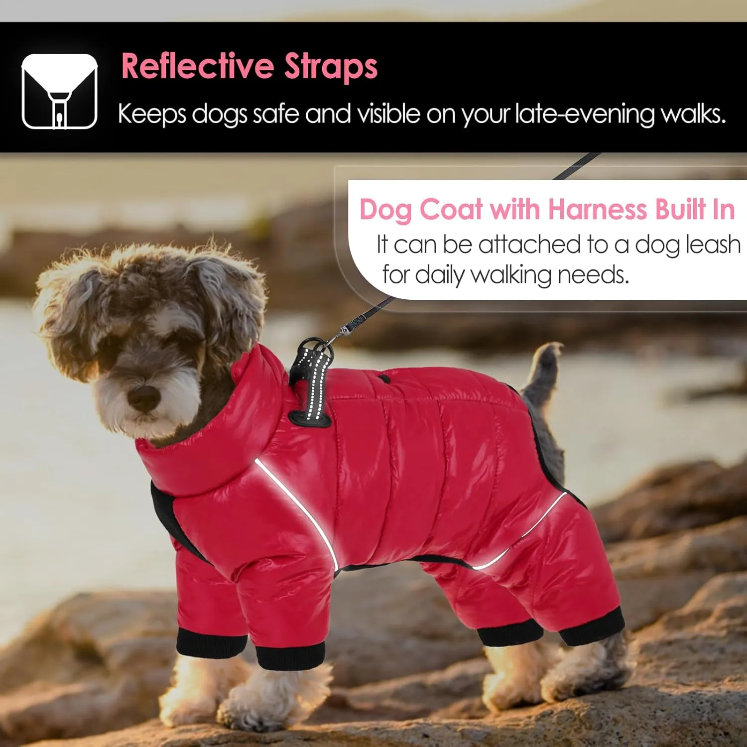 AOFITEE Dog Coat, Warm Fullbody Dog Snowsuit & Zip Up Fleece Vest with Cold Weather Protection, Waterproof, Reflective, Windproof Apparel for Small Dogs 2XL