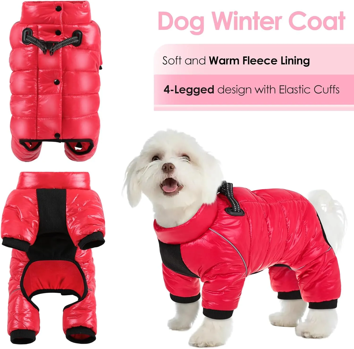 AOFITEE Dog Coat, Warm Fullbody Dog Snowsuit & Zip Up Fleece Vest with Cold Weather Protection, Waterproof, Reflective, Windproof Apparel for Small Dogs 2XL