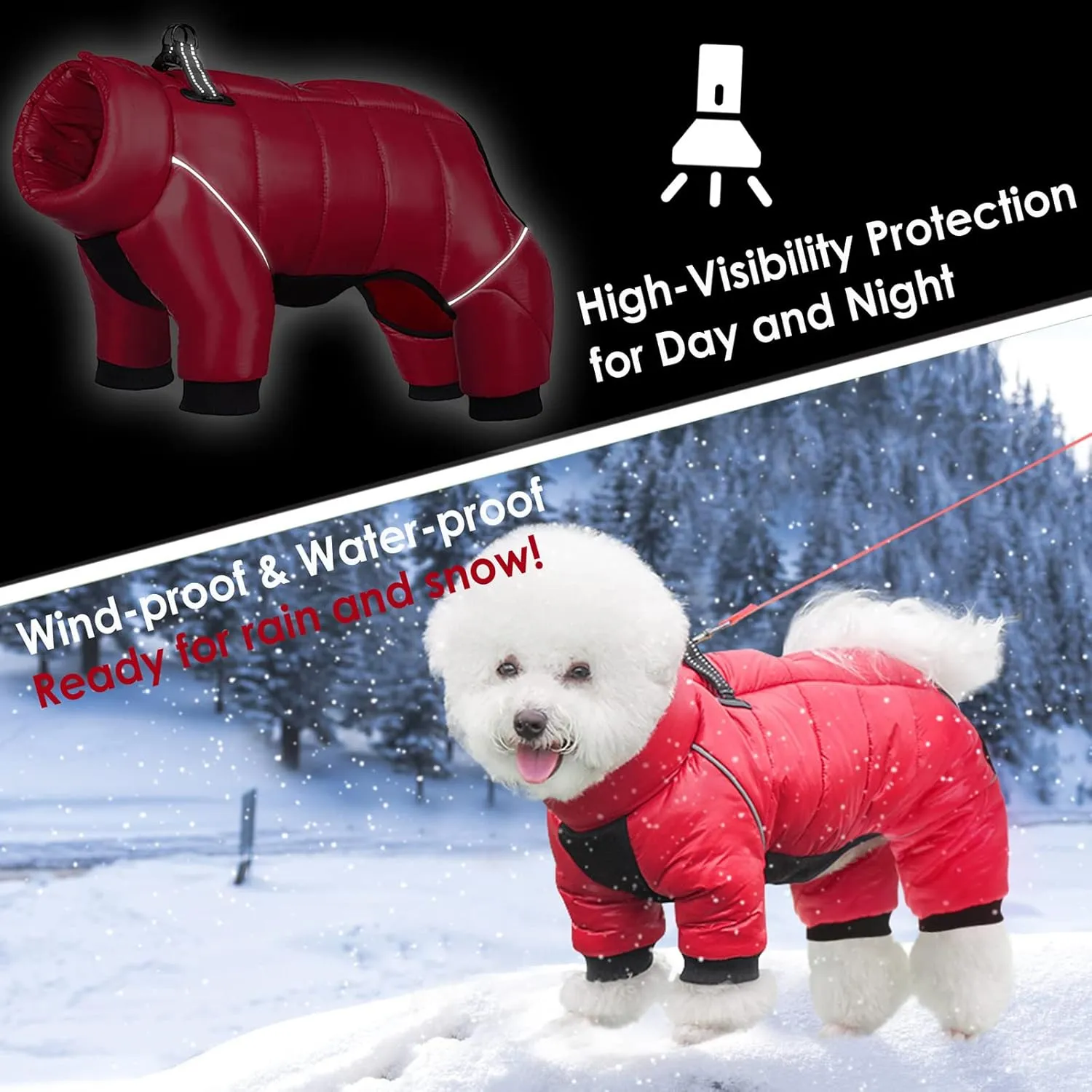 AOFITEE Dog Coat, Warm Fullbody Dog Snowsuit & Zip Up Fleece Vest with Cold Weather Protection, Waterproof, Reflective, Windproof Apparel for Small Dogs 2XL