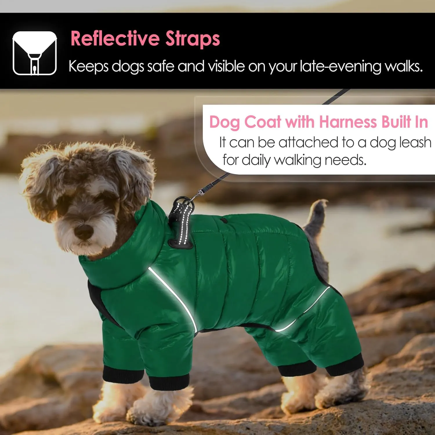 AOFITEE Dog Jacket - Fullbody Winter Snowsuit, Zip Up Fleece with Reflective Stripes, Waterproof & Windproof for Small Dogs 2XL