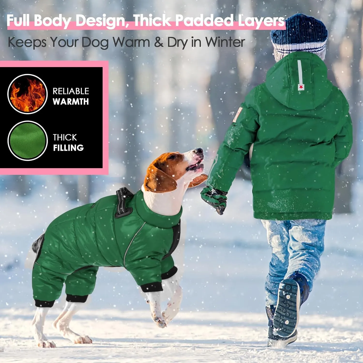 AOFITEE Dog Jacket - Fullbody Winter Snowsuit, Zip Up Fleece with Reflective Stripes, Waterproof & Windproof for Small Dogs 2XL