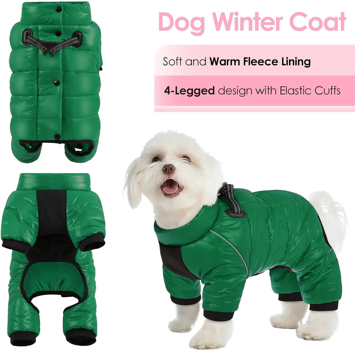 AOFITEE Dog Jacket - Fullbody Winter Snowsuit, Zip Up Fleece with Reflective Stripes, Waterproof & Windproof for Small Dogs 2XL