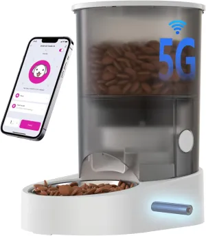 Automatic Cat Feeder with Rechargeable Battery WiFi App 4L Pet Feeder, AC Adapter 1-10 Meals/Day Airtight Dry Food Storage Easy Clean Multi-Cat Portions