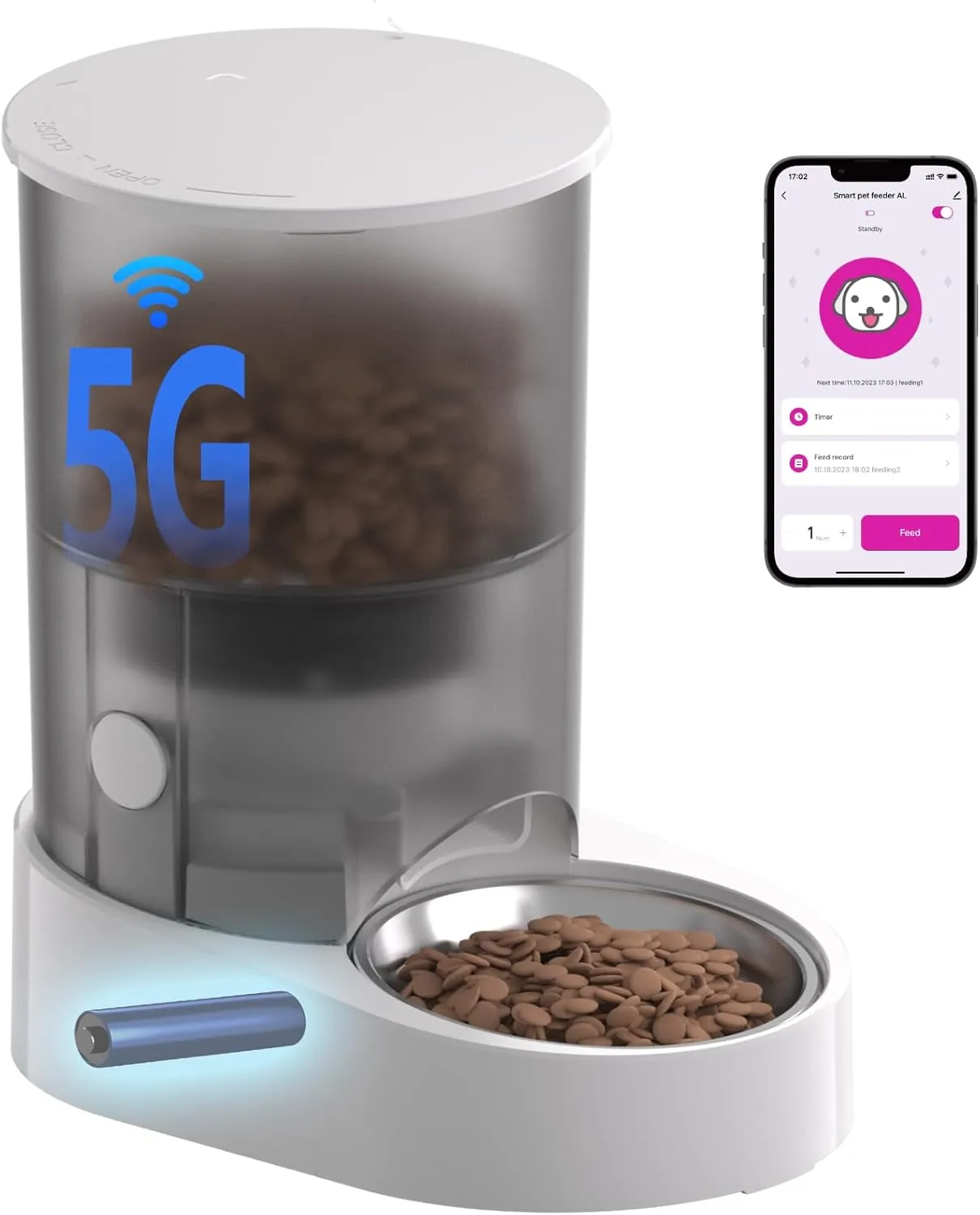 Automatic Cat Feeder with Rechargeable Battery WiFi App 4L Pet Feeder, AC Adapter 1-10 Meals/Day Airtight Dry Food Storage Easy Clean Multi-Cat Portions