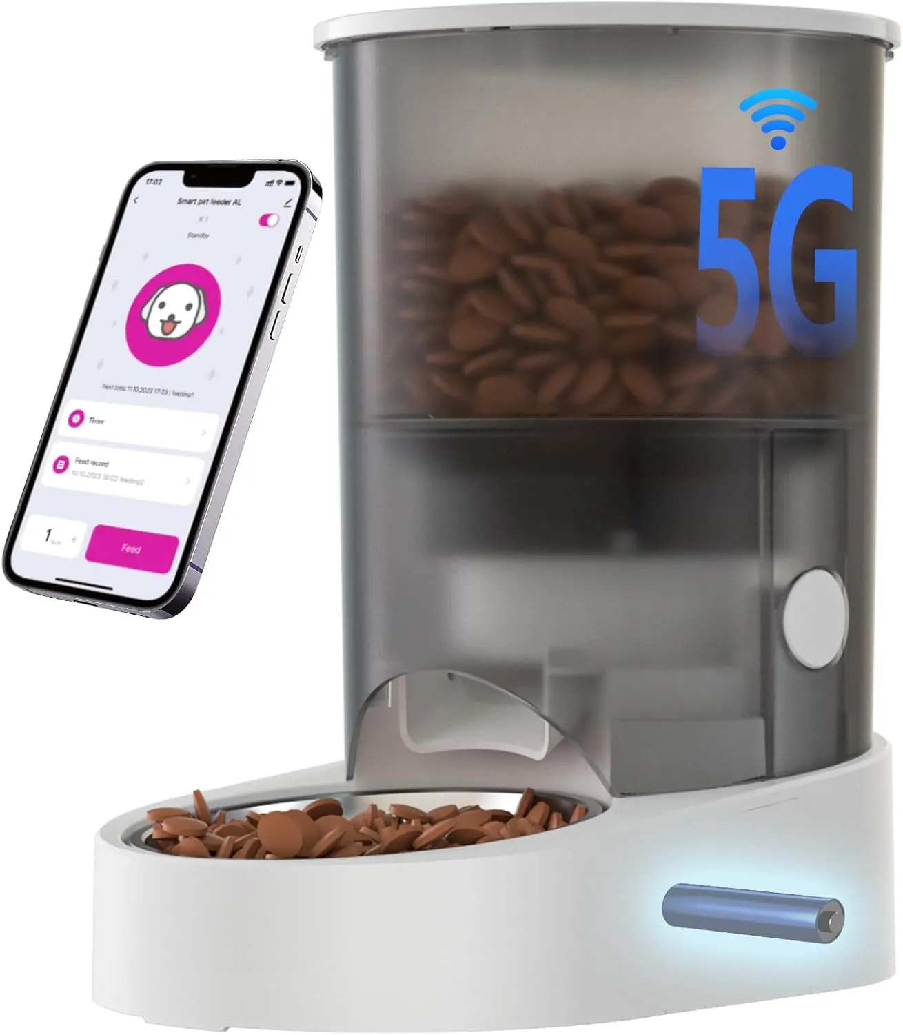 Automatic Cat Feeder with Rechargeable Battery WiFi App 4L Pet Feeder, AC Adapter 1-10 Meals/Day Airtight Dry Food Storage Easy Clean Multi-Cat Portions