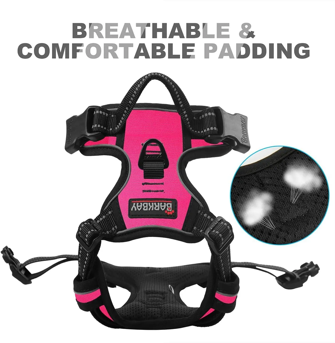 BARKBAY No Pull Dog Harness Front Clip Heavy Duty Reflective Easy Control Handle for Large Dog Walking(Pink,M)