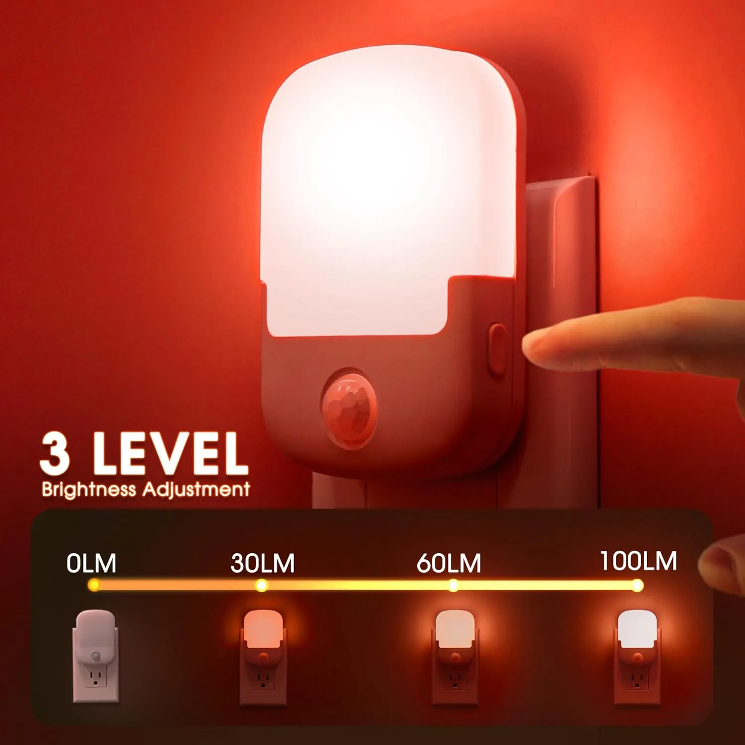 Briignite Red Motion Sensor Night Light, Night Light, Dusk to Dawn Night Light 2Pack, Dimmable Led Night Light, Night Light for Kids, 1W Night Lights Plug into Wall for Bedroom, Kid Room, Bathroom