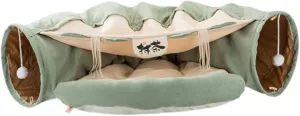 Bunny Tunnel Bed Cat Activity Center Kitty Training Hideout Foldable Soft Cats Tunnel Tubes Toys for Indoor Small Animals, Green