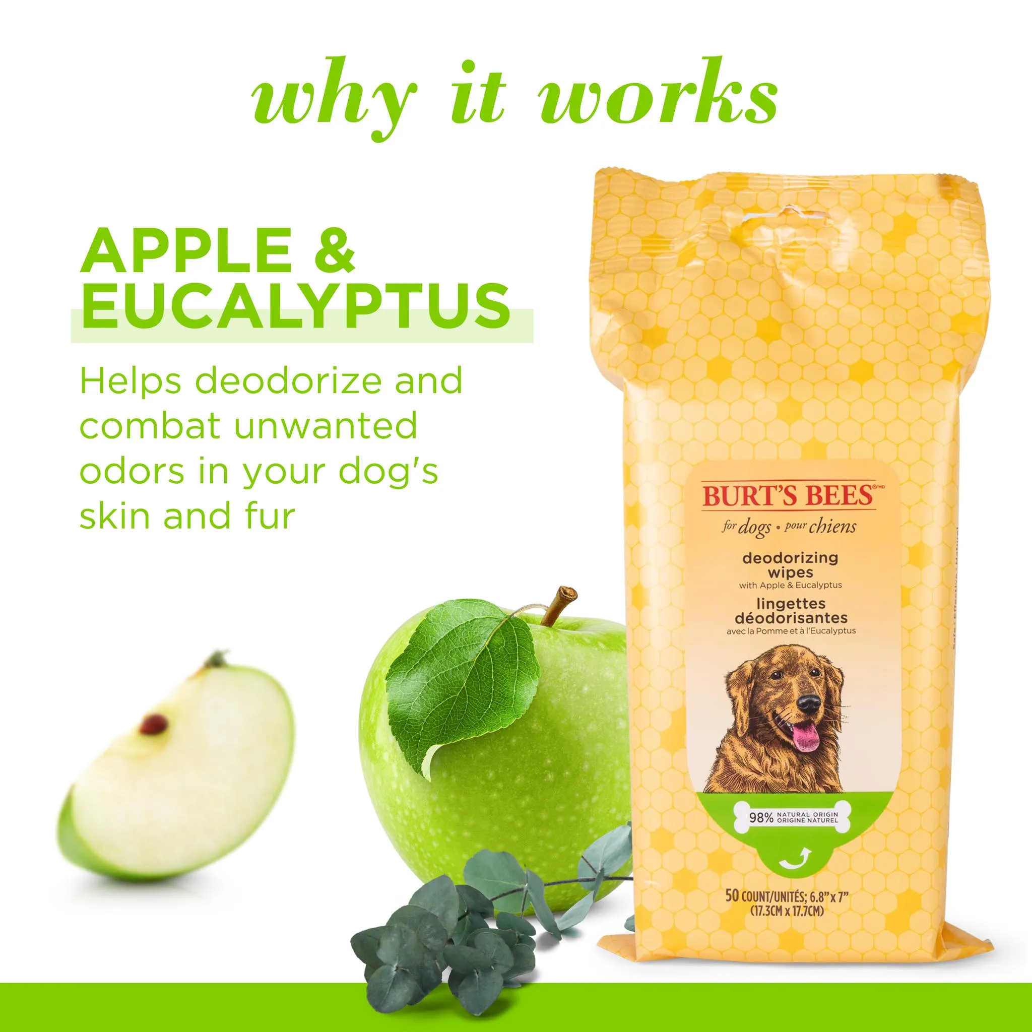 Burt's Bees Deodorizing Dog wipes 50pk