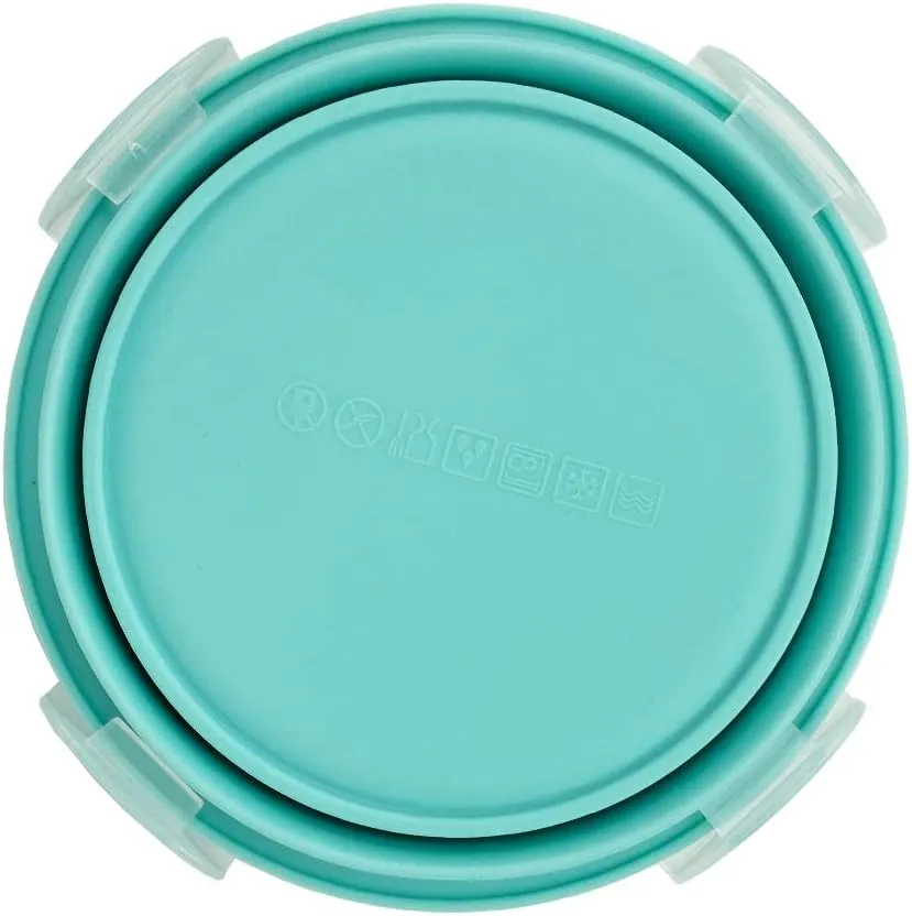 CARTINTS Small Collapsible Bowl Silicone Food Storage Containers Collapsible Camping Bowl for Travel Camping Hiking with Airtight Plastic Lids and 2Pack Silicone Dish Sponges- Blue, 350ml