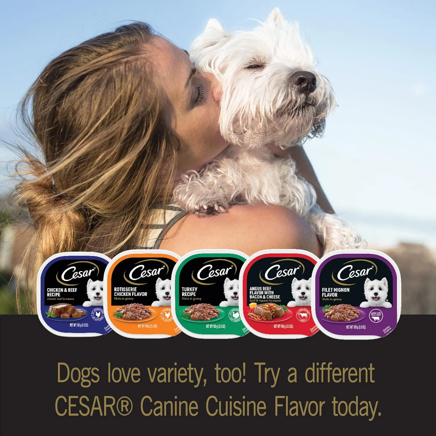 Cesar Backyard Cookout Adult Wet Dog Food Classic Loaf in Sauce Variety Pack, Grilled Chicken and Porterhouse Steak Flavors, (12) 3.5 oz. Easy Peel Trays