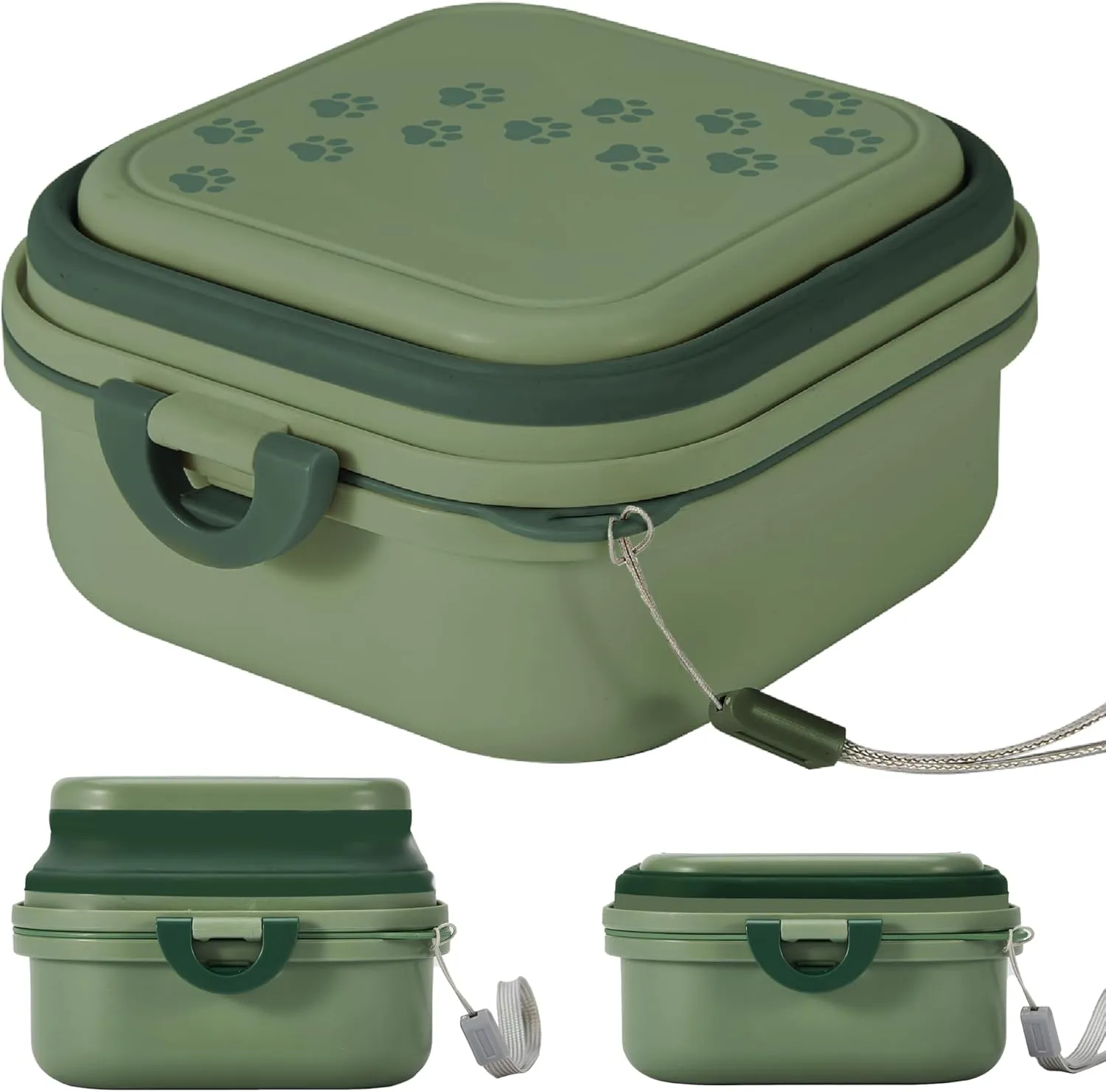 Collapsible Dog Water Bowl 30oz, 2 in 1 Portable Travel Dog Food Bowl with Lid, Easy Carry Loop Handle, Foldable Dog and Cat Food Bowl, Perfect for Traveling, Walking, Hiking (Green)
