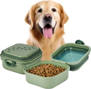 Collapsible Dog Water Bowl 30oz, 2 in 1 Portable Travel Dog Food Bowl with Lid, Easy Carry Loop Handle, Foldable Dog and Cat Food Bowl, Perfect for Traveling, Walking, Hiking (Green)