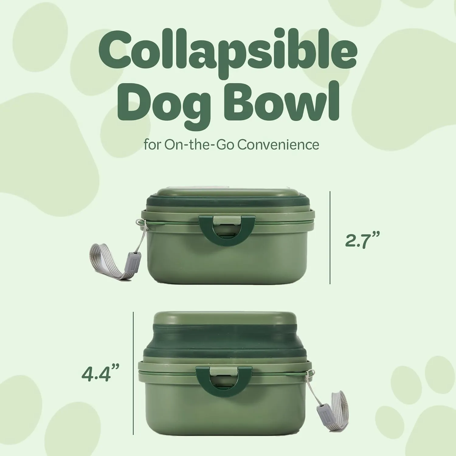 Collapsible Dog Water Bowl 30oz, 2 in 1 Portable Travel Dog Food Bowl with Lid, Easy Carry Loop Handle, Foldable Dog and Cat Food Bowl, Perfect for Traveling, Walking, Hiking (Green)