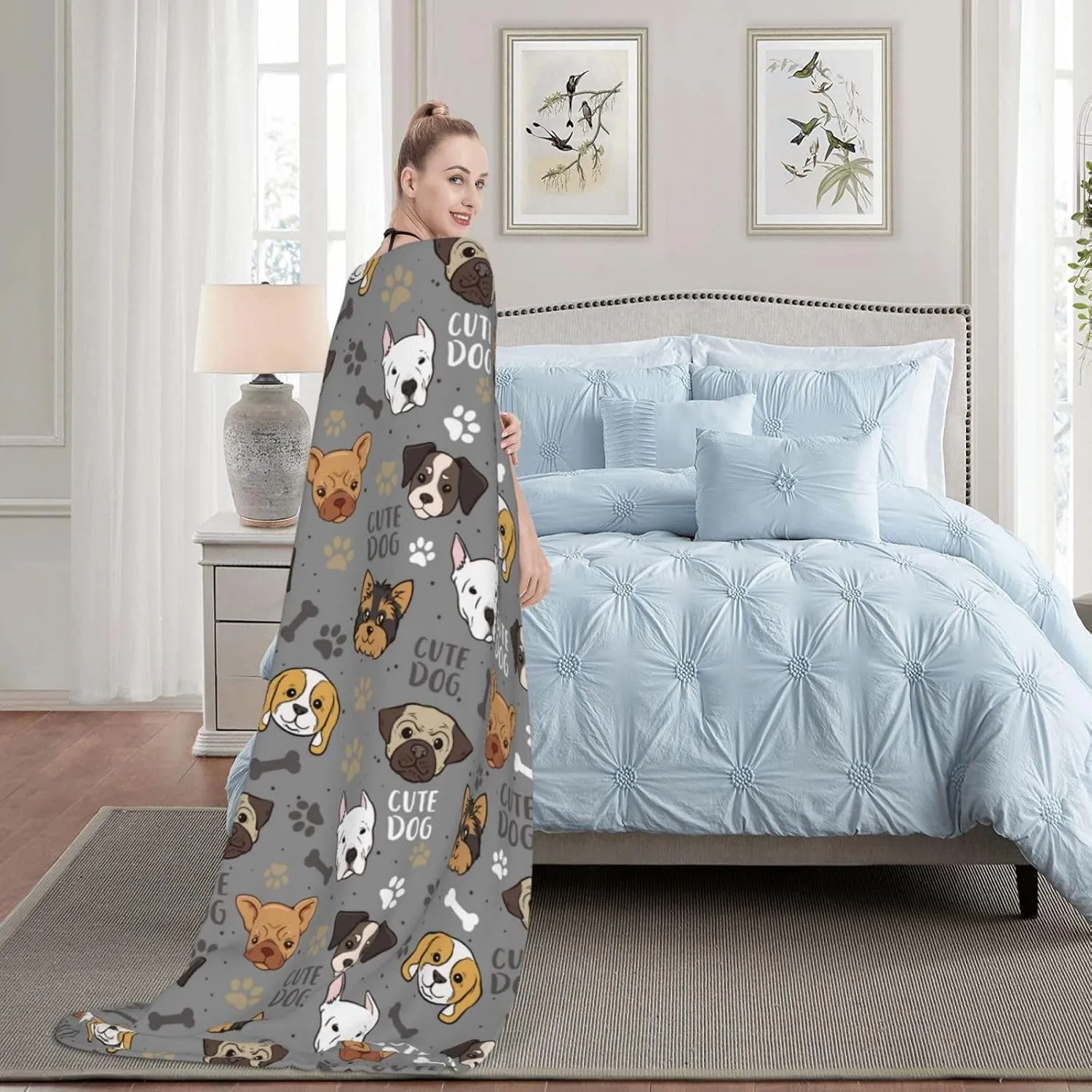 Cute Dogs Blanket Throw Blanket for Bed Soft Cozy Fluffy Couch Blankets Fleece Blanket Throw Gifts for Women Men Girls Boys 50"x40"