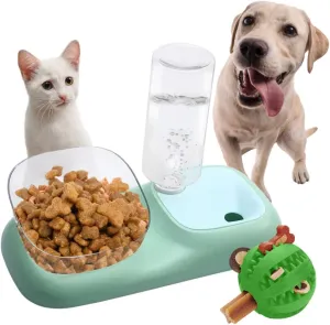 Dog and Cat Water Bowl with Feeder  Gravity Water Dispenser  Easy to Fill and Clean  Non-Slip Base  Includes Dental Chew Ball for Dogs