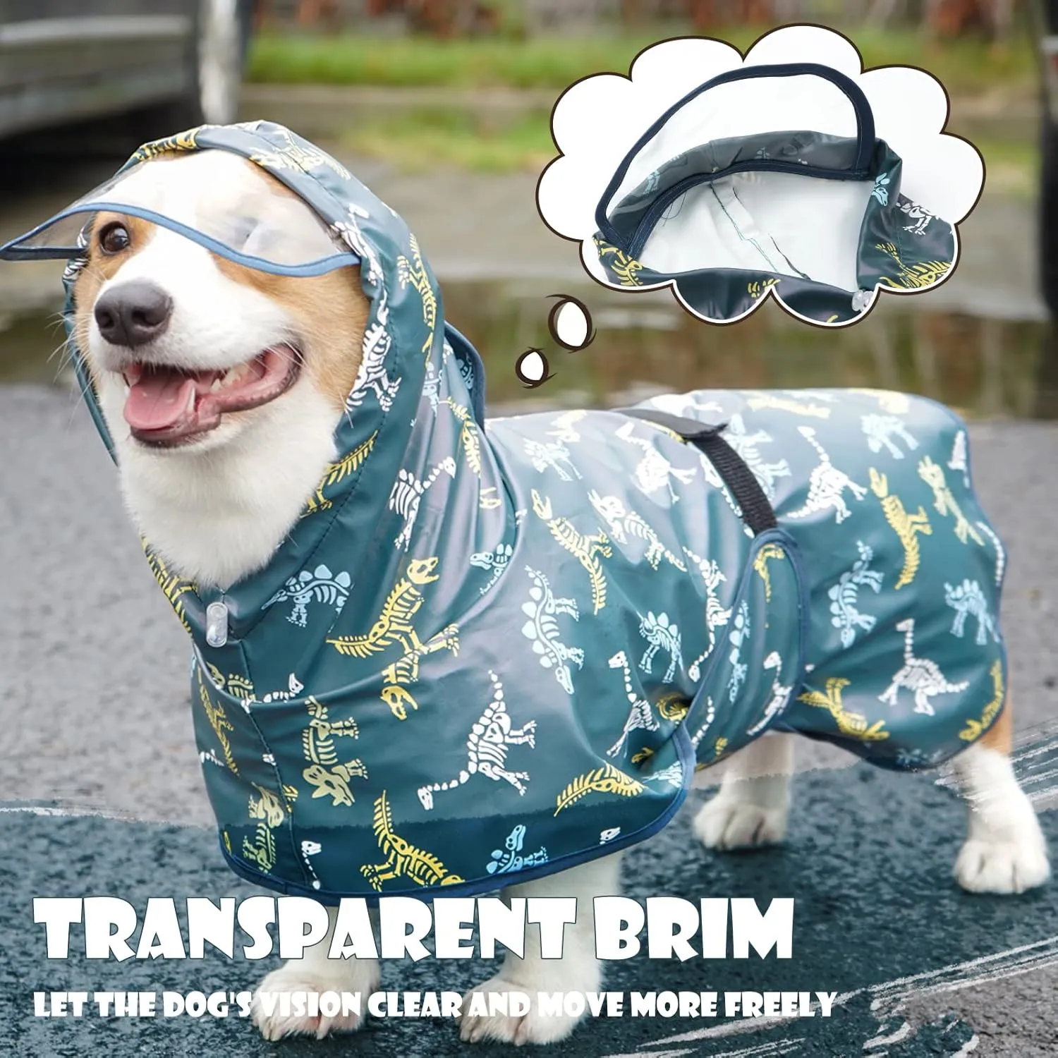 Dog Raincoat for Small Dogs, Dog Rain Jacket with Clear Hooded, Waterproof Dog Rain Coat with Adjustable Belly Strap, Dogs Safety Vest for Outdoor Adventures Walking(Green,S)