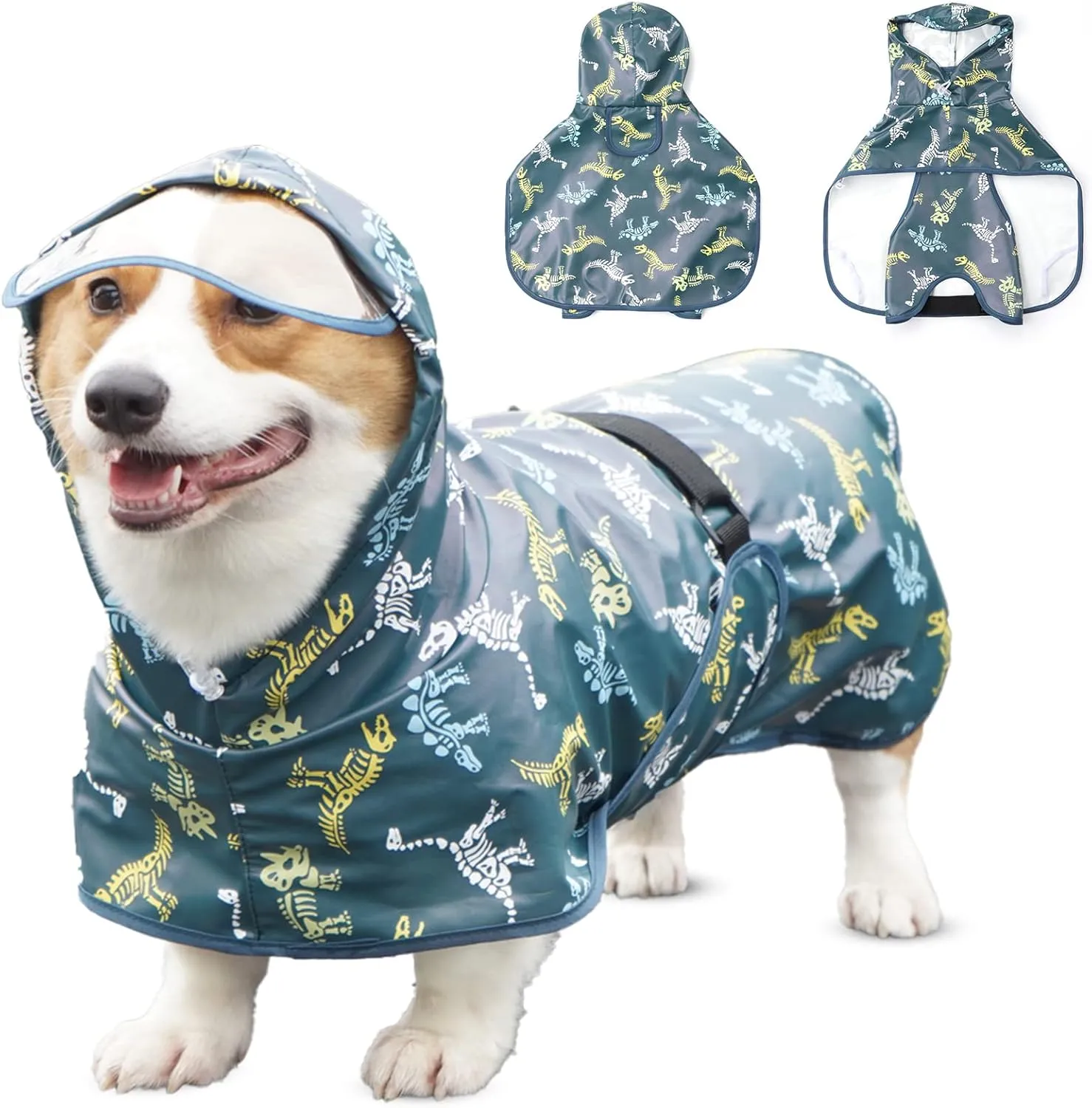 Dog Raincoat for Small Dogs, Dog Rain Jacket with Clear Hooded, Waterproof Dog Rain Coat with Adjustable Belly Strap, Dogs Safety Vest for Outdoor Adventures Walking(Green,S)