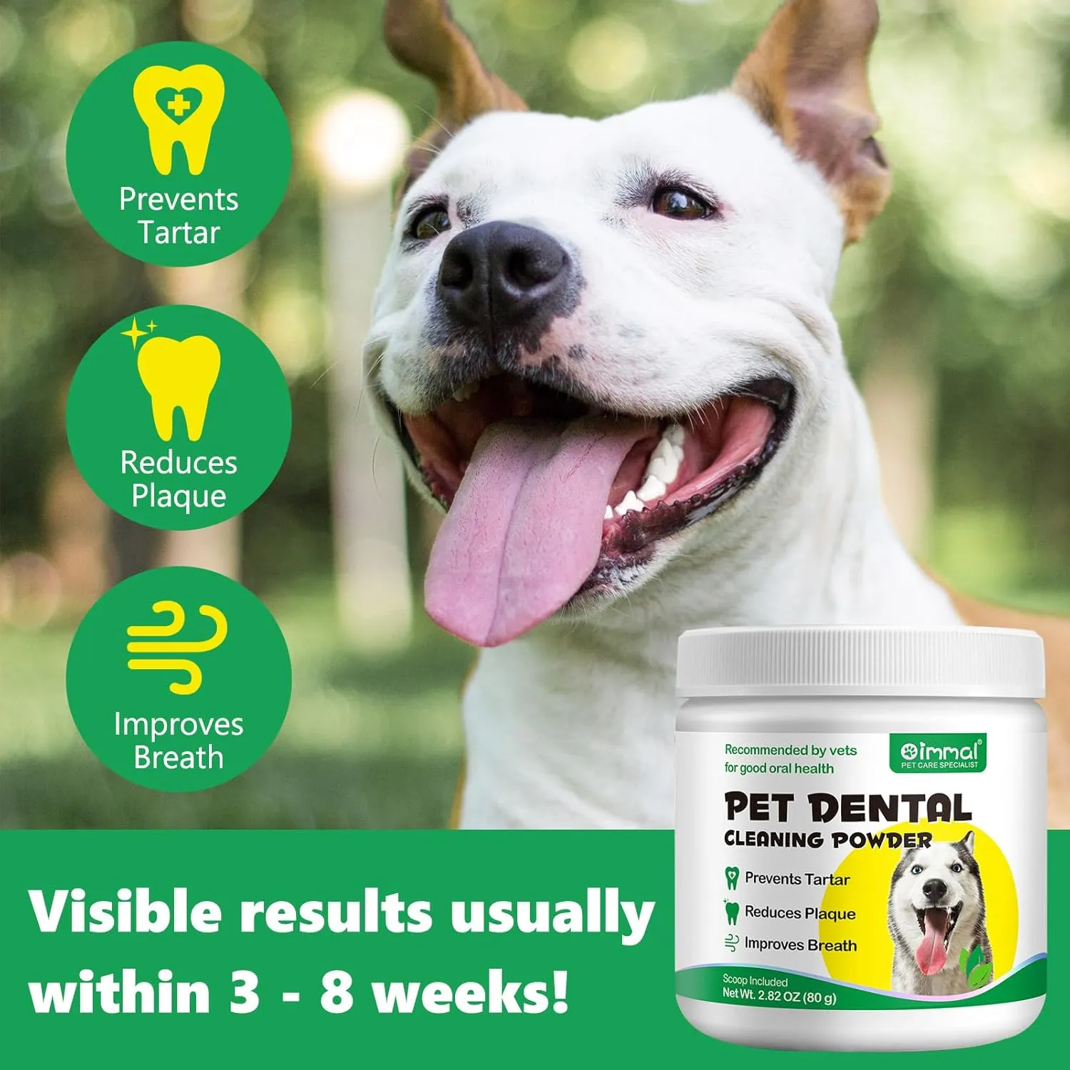 Dog Teeth Cleaning Dental Powder, Dental Powder for Dogs Teeth Breath Freshener, Plaque & Bad Breath Off Powder Dog Dental Care, Probiotics Teeth Cleaning Powder for Small, Medium and Large Dogs, 80g