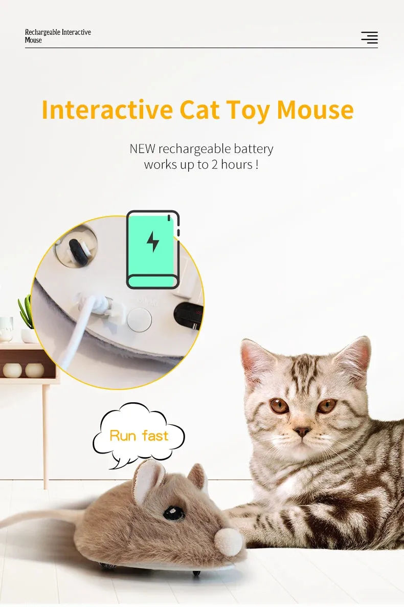 Electric Interactive Mouse Cat Toys Funny Plush Toy Smart Pet Interactive Movement Toys Fast Moving Pet Cat Accessories