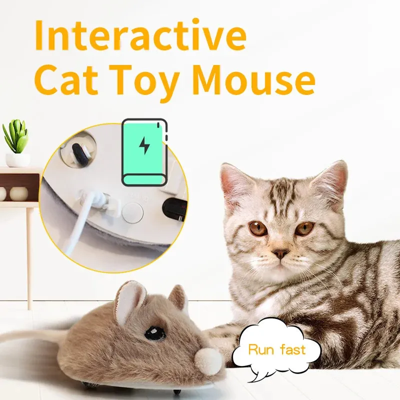 Electric Interactive Mouse Cat Toys Funny Plush Toy Smart Pet Interactive Movement Toys Fast Moving Pet Cat Accessories