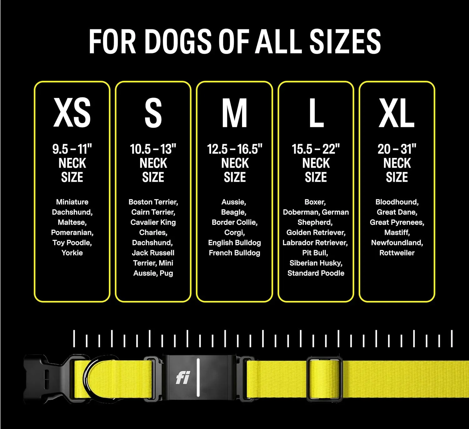 Fi Series 3 Smart Dog Collar - GPS Dog Tracker and Activity & Health Monitor, Waterproof, LED Light, Escape Alerts, Nationwide Coverage [Free 1 Year Membership] (Yellow, Medium)