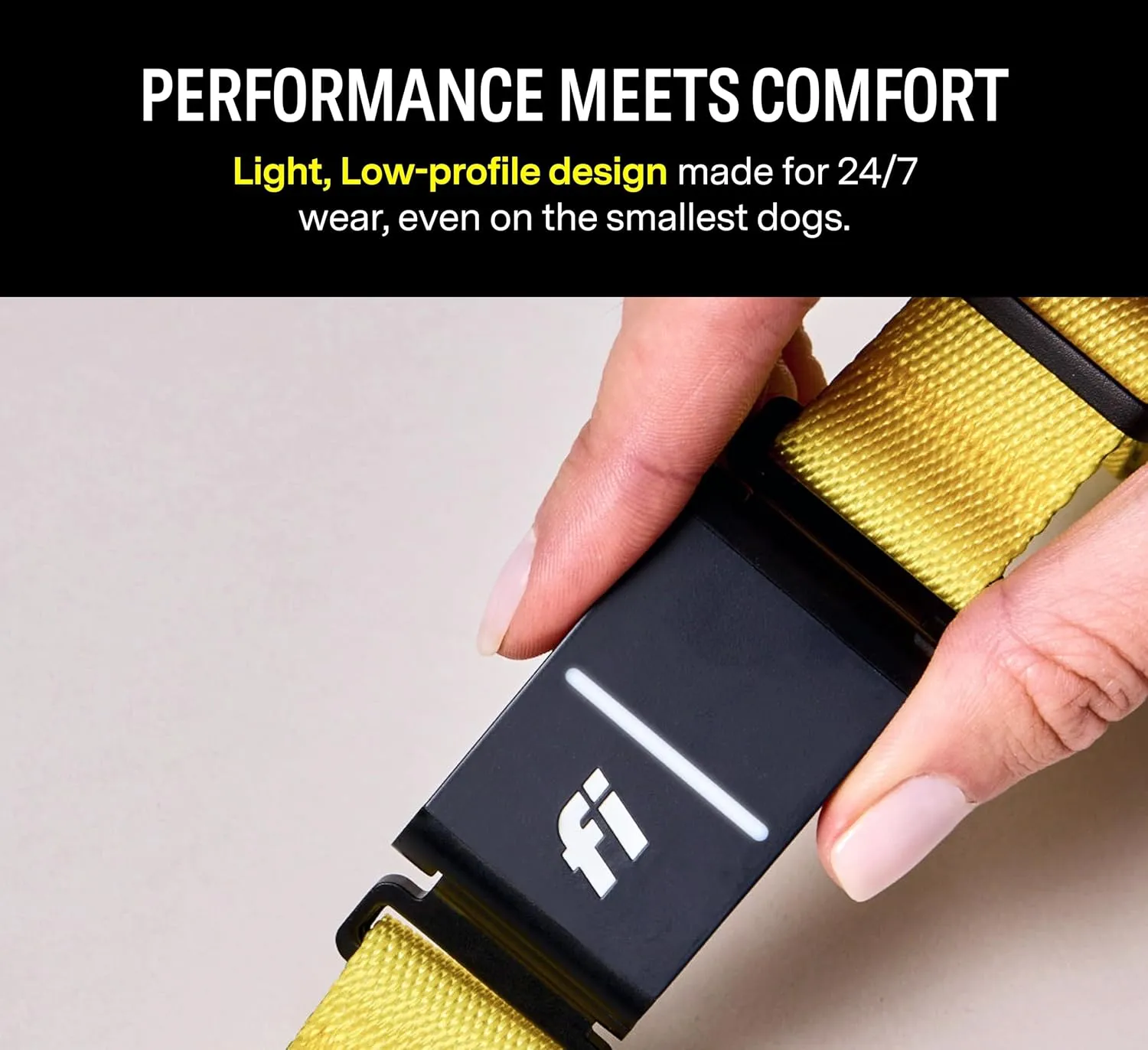 Fi Series 3 Smart Dog Collar - GPS Dog Tracker and Activity & Health Monitor, Waterproof, LED Light, Escape Alerts, Nationwide Coverage [Free 1 Year Membership] (Yellow, Medium)