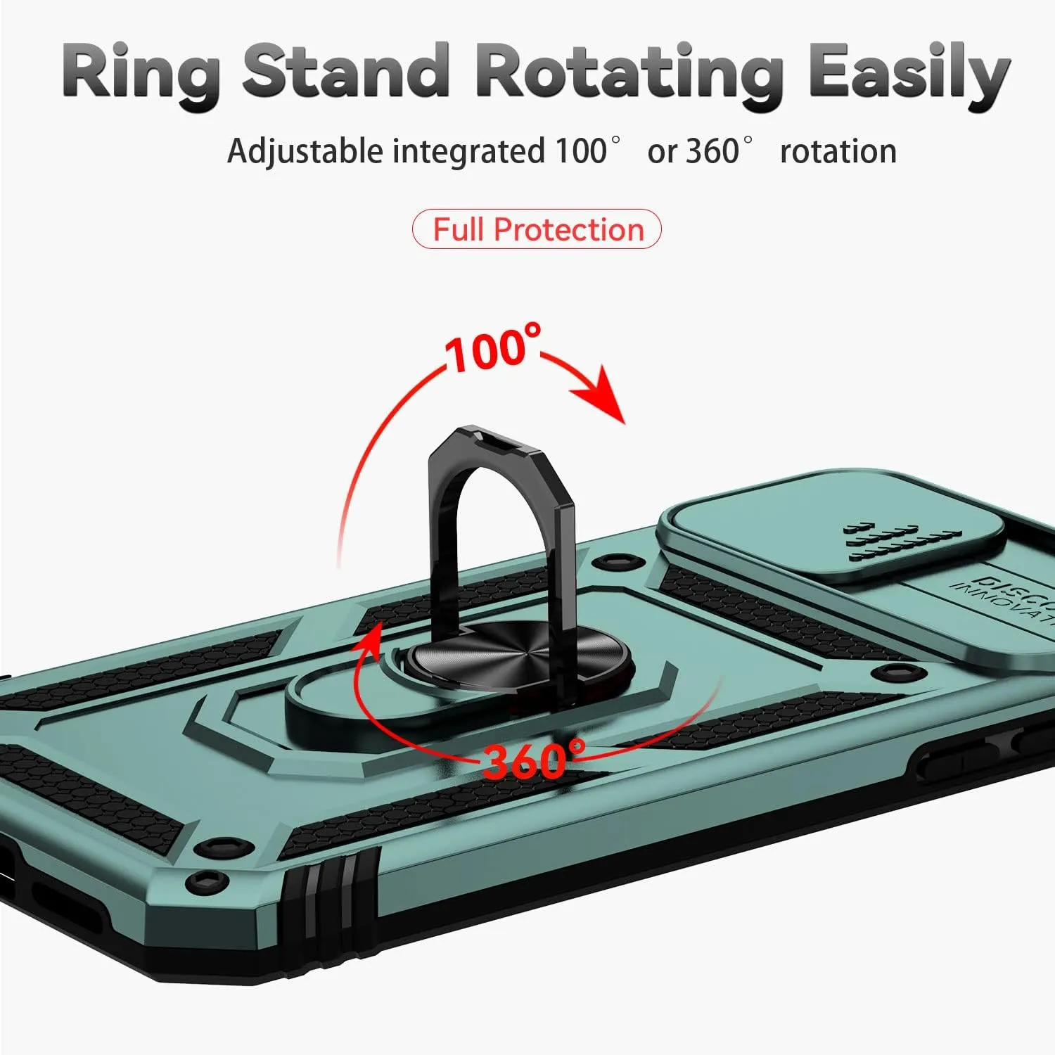 for iPhone 11 Pro Case with Camera Lens Cover Screen Protector, Dual Layer Military Grade Drop Protection Magnetic Ring Holder Kickstand Protective Phone Case for iPhone 11 Pro 5.8 inch (Dark Green)