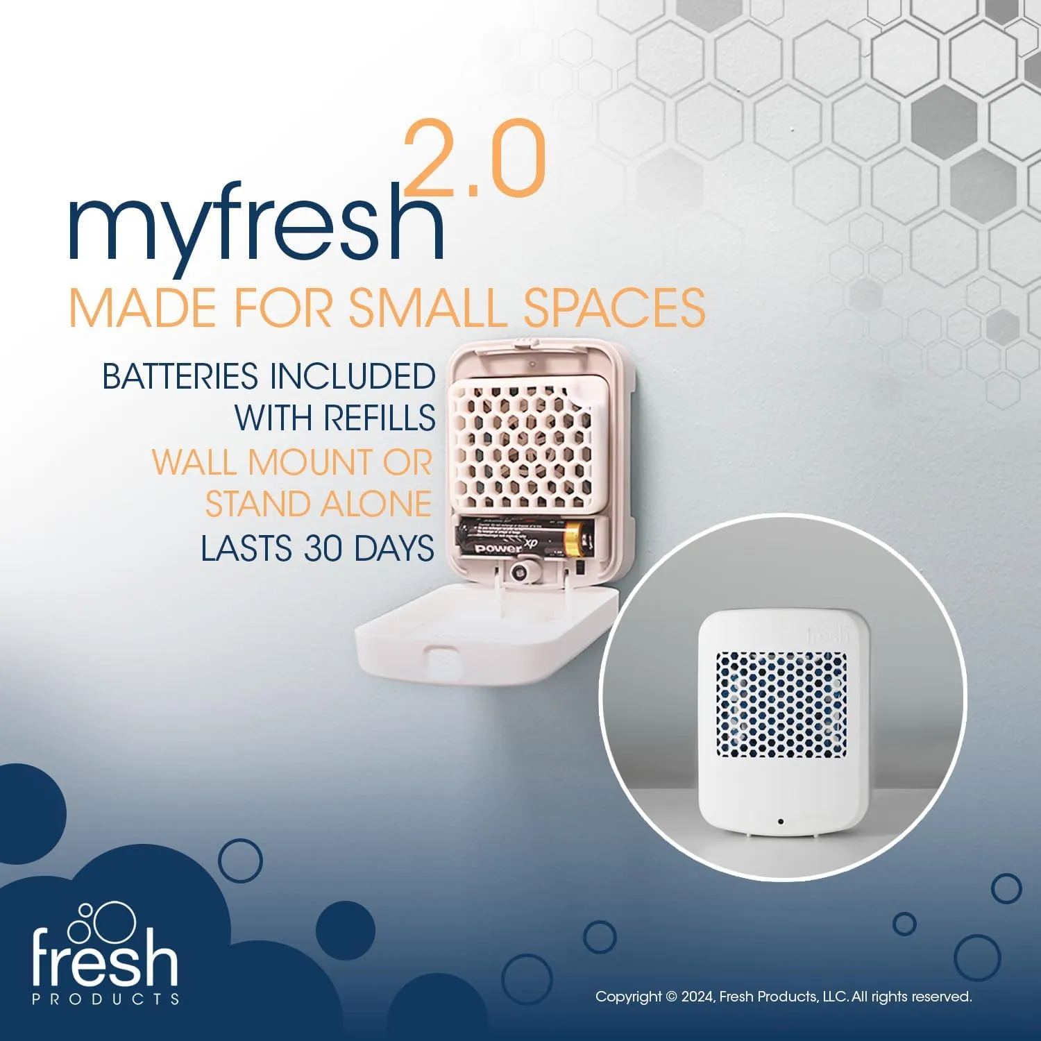 Fresh Products myfresh 2.0 Personal Air Freshener with Dry Fragrance Technology for Small Spaces Compact Design Motion Sensor Battery Operated White Dispenser 1 pk