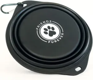 FRIENDS FUREVER Collapsible Dog Bowl (Black) - (850ml) - Premium Quality, Food Grade, Travel Bowl