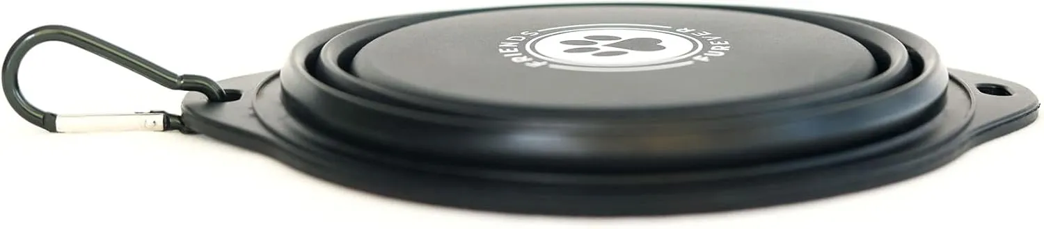 FRIENDS FUREVER Collapsible Dog Bowl (Black) - (850ml) - Premium Quality, Food Grade, Travel Bowl