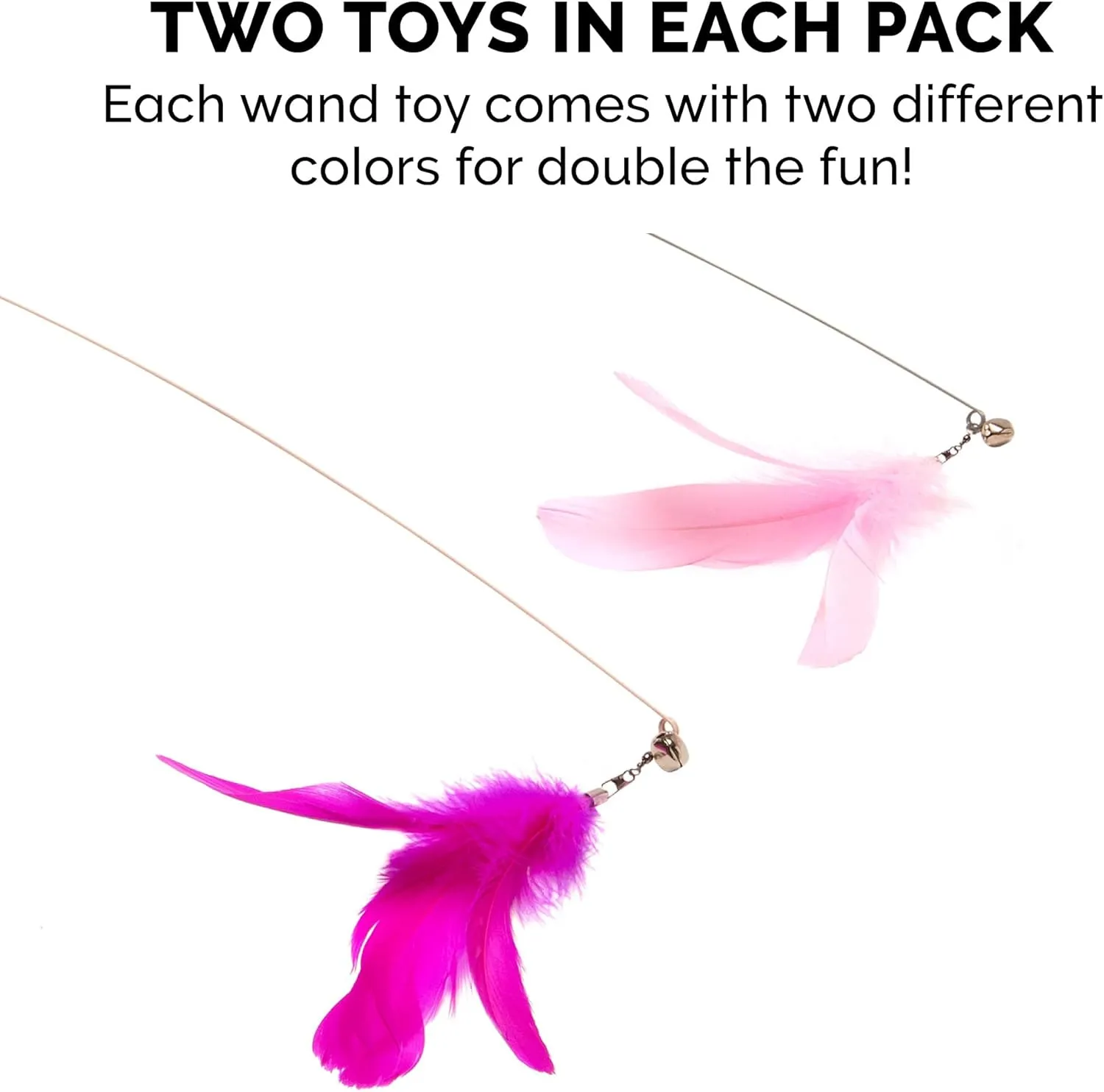 Furhaven 2-Pack Teaser Cat Wand Toy Set for Indoor Cats, Interactive Play & Exercise - Dizzy Kitty Feather Wand - Pink (Hot Pink/Light Pink), Set of 2