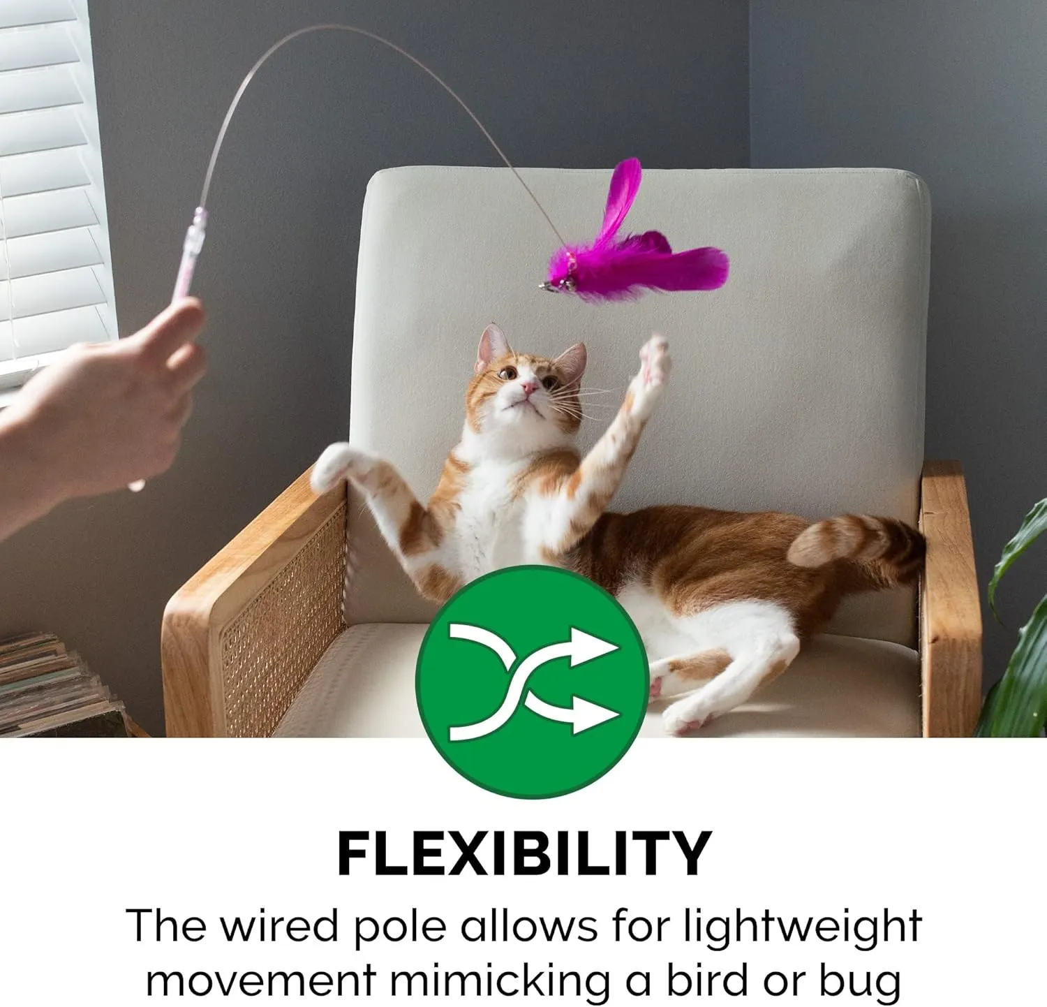 Furhaven 2-Pack Teaser Cat Wand Toy Set for Indoor Cats, Interactive Play & Exercise - Dizzy Kitty Feather Wand - Pink (Hot Pink/Light Pink), Set of 2