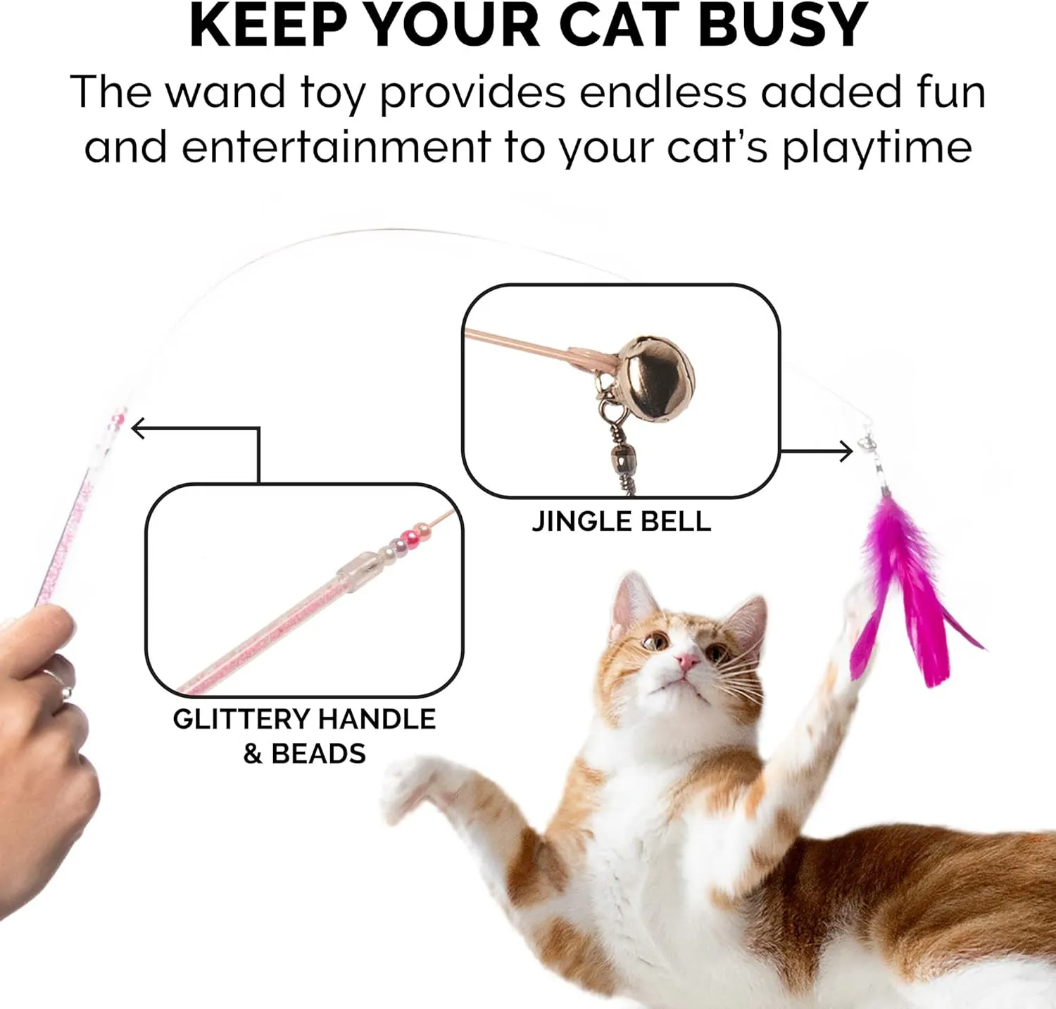 Furhaven 2-Pack Teaser Cat Wand Toy Set for Indoor Cats, Interactive Play & Exercise - Dizzy Kitty Feather Wand - Pink (Hot Pink/Light Pink), Set of 2