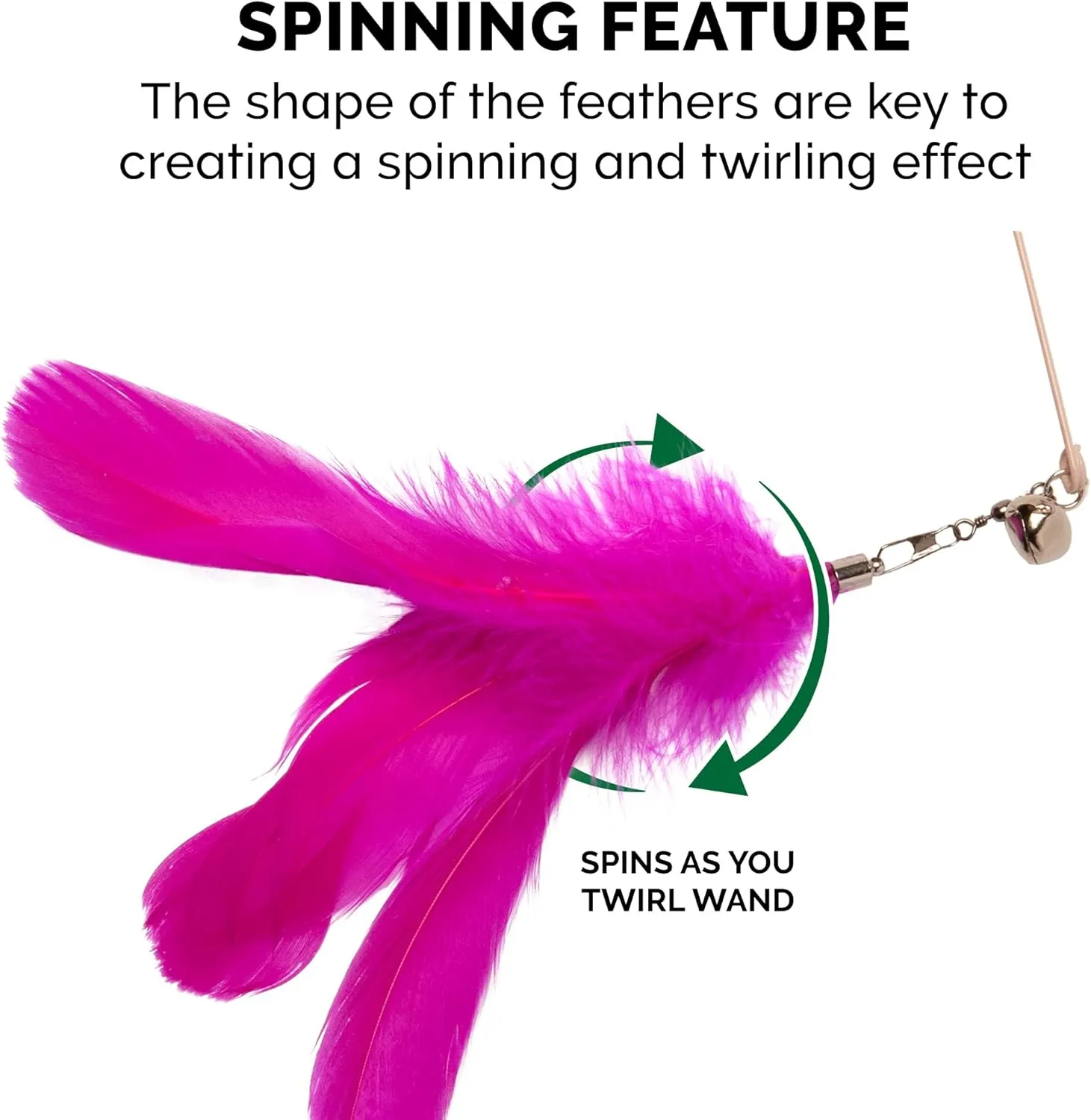 Furhaven 2-Pack Teaser Cat Wand Toy Set for Indoor Cats, Interactive Play & Exercise - Dizzy Kitty Feather Wand - Pink (Hot Pink/Light Pink), Set of 2