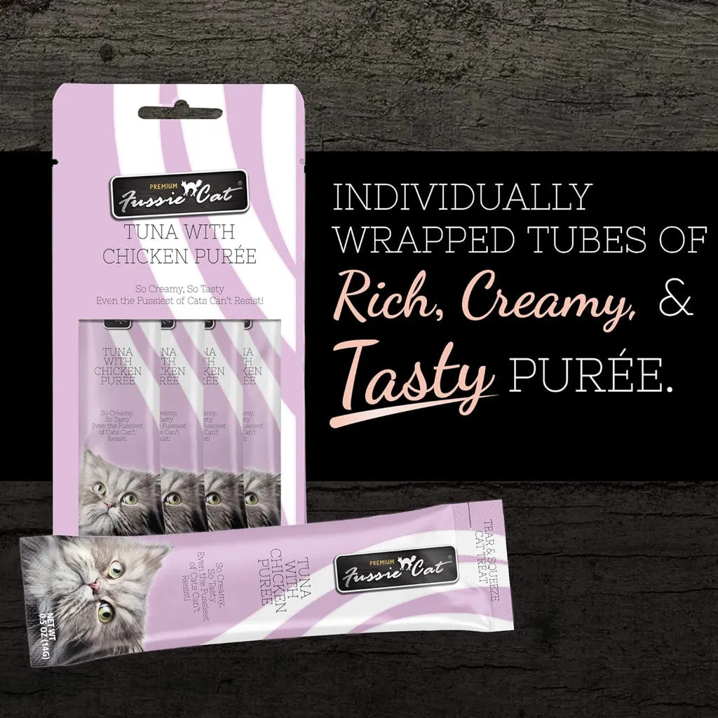 Fussie Cat Tuna with Chicken Puree Lickable Cat Treats, 0.5-oz x 4-tubes