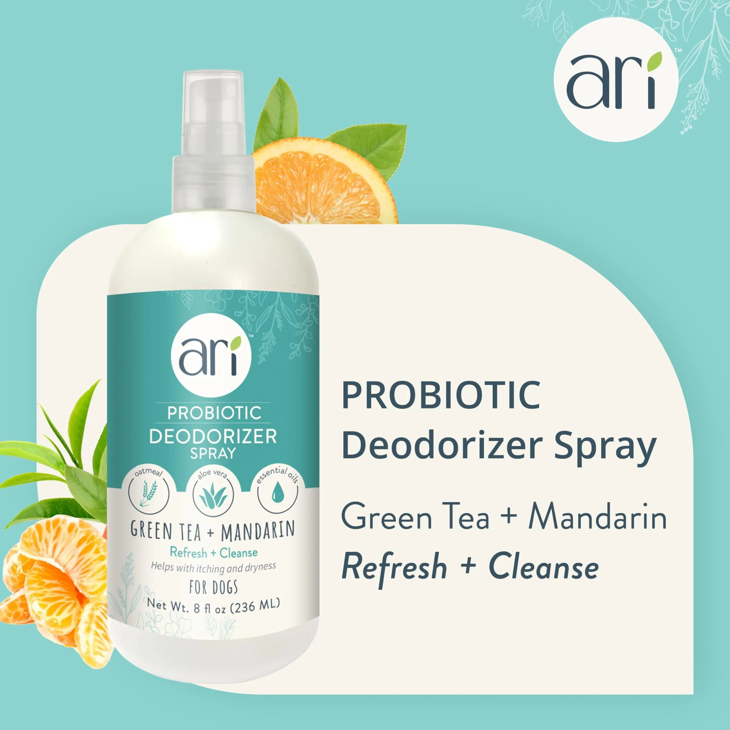 Health Extension ARI Probiotic Green Tea and Mandarin Dog Deodorizing Spray - 8 Oz