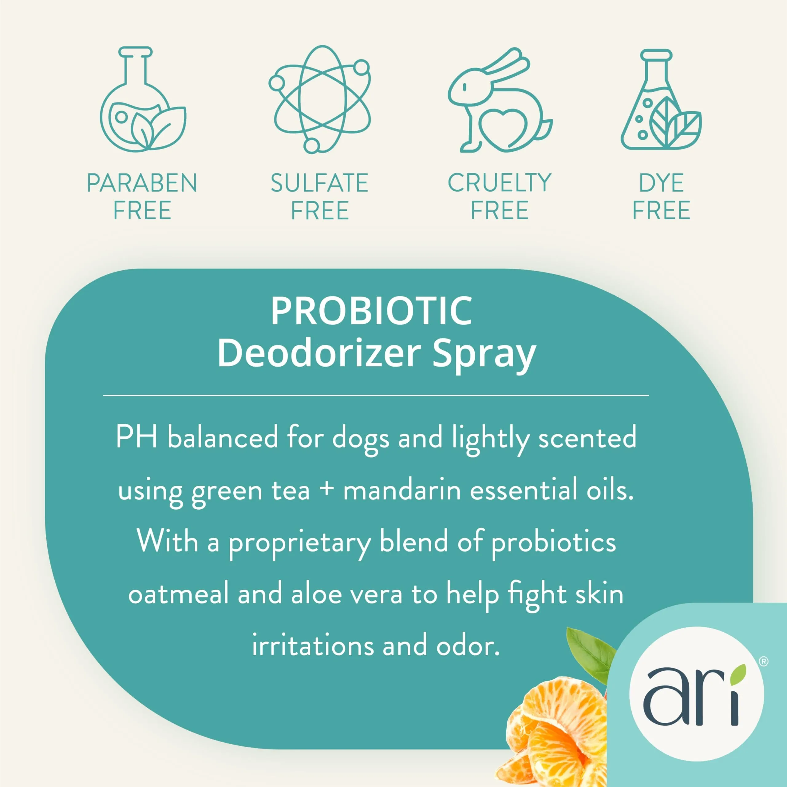 Health Extension ARI Probiotic Green Tea and Mandarin Dog Deodorizing Spray - 8 Oz