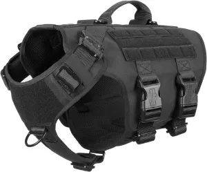 ICEFANG GN3 Tactical Dog Harness with 6X Buckle,Dog Molle Vest with Handle,3/4 Body Coverage,Hook and Loop Panel for ID Patch,No Pulling Front Clip (L (28"-35" Girth), Black)