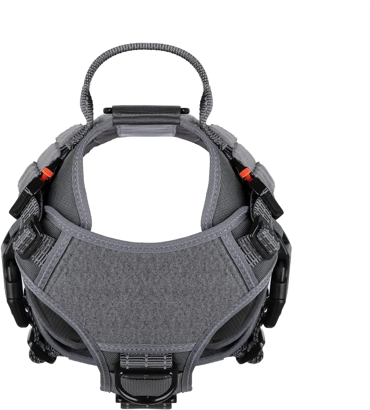 ICEFANG Tactical Dog Harness,Medium Size, 2X Metal Buckle,Working Dog MOLLE Vest with Handle,No Pulling Front Leash Clip,Hook and Loop Panel